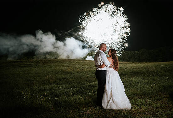 Couples portrait, fireworks, bride, groom, wedding reception, after party