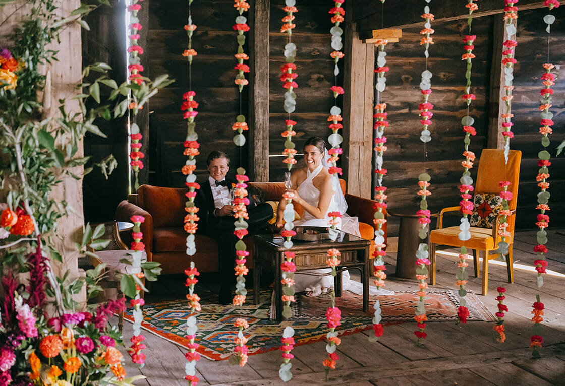 Wedding couples portrait, bride, florals, seating