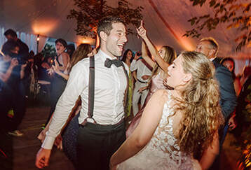 Dancing, couple, bride and groom, wedding reception