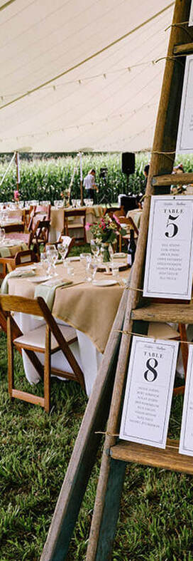 Signage, place setting, table numbers, seating