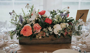 Barn wedding flower arrangement