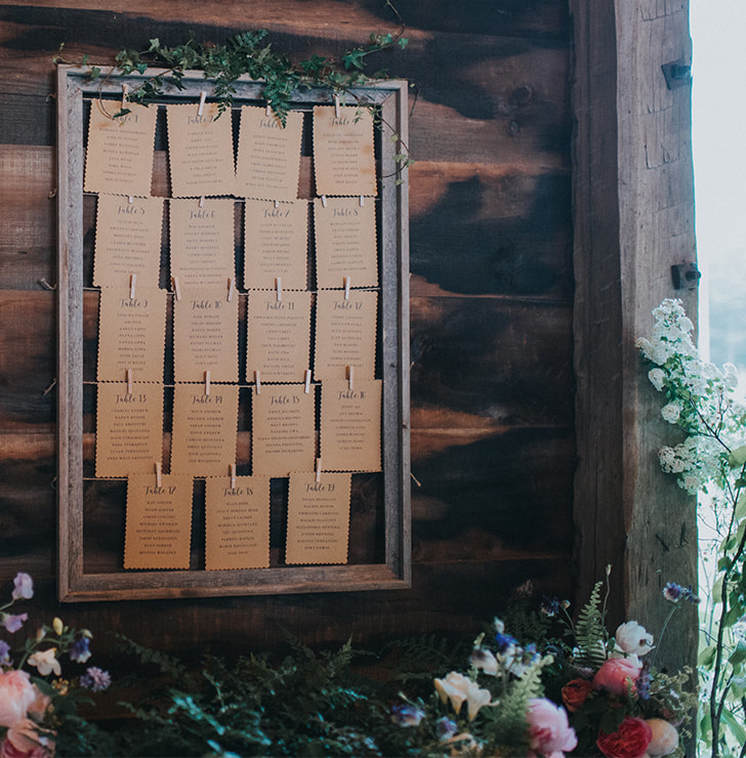Wedding rustic seating cards and reception table