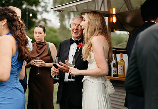 wedding, guests, portrait, drinks, wine, bride