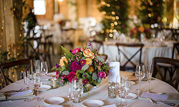 tablescape, glassware, florals, seating, wedding reception
