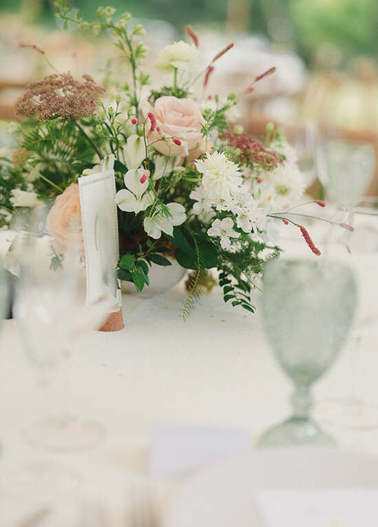wedding, outdoor venue, guests, tent, seating, tablescape, glassware, florals