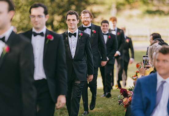 groomsmen, aisle, wedding ceremony, flowers, outdoor wedding