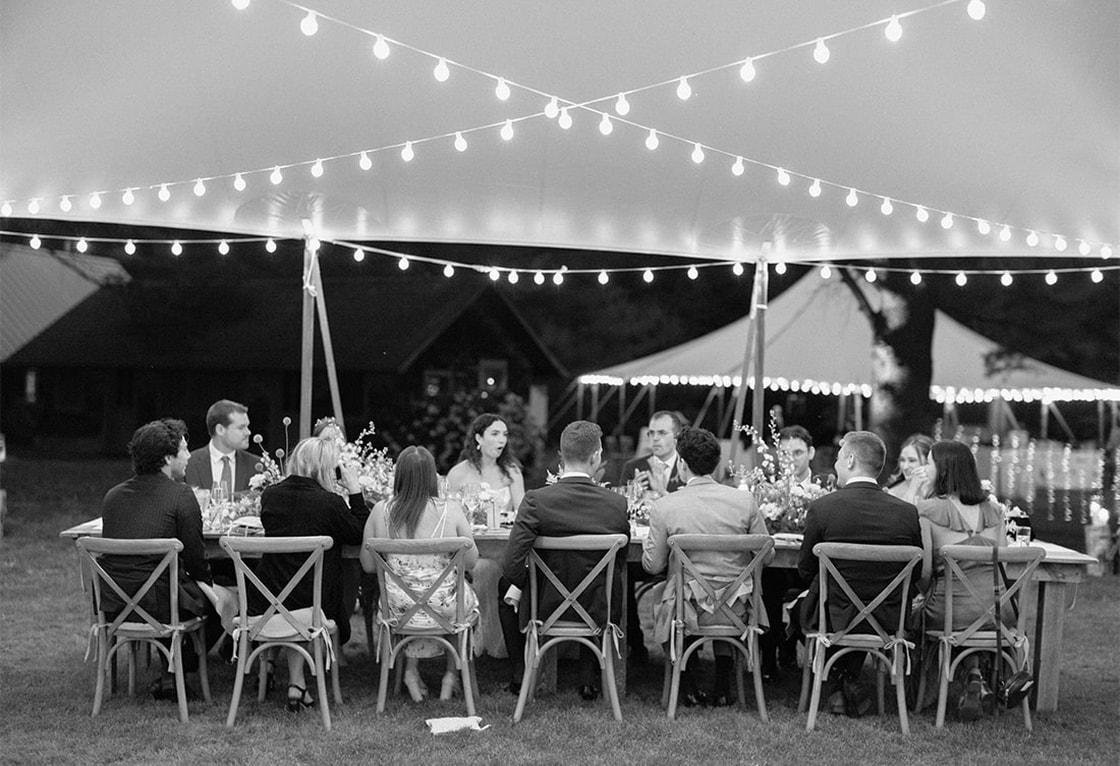 wedding, outdoor venue, guests, tent, seating, tablescape