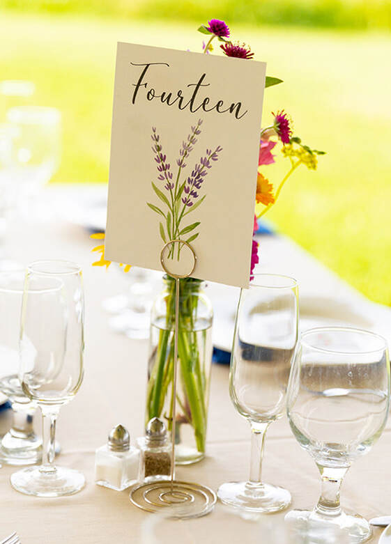 Table numbers, tablscape, glassware, wedding reception