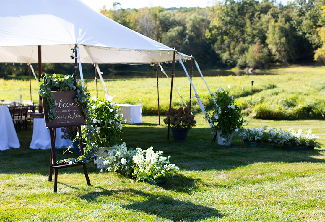 Wedding tent entrance & signage