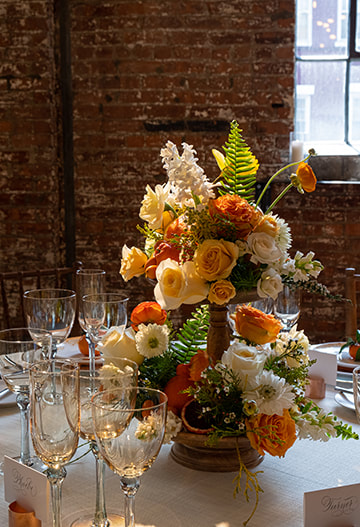 Tablescape, glassware, wedding reception, florals
