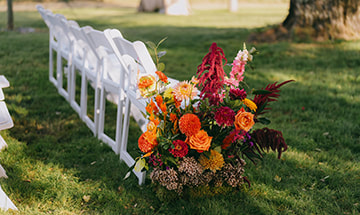 seating, wedding ceremony, floral arrangement, private wedding venue