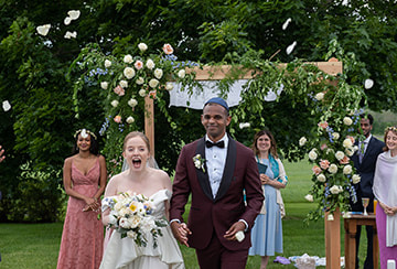 Wedding portrait, bride and groom, florals
