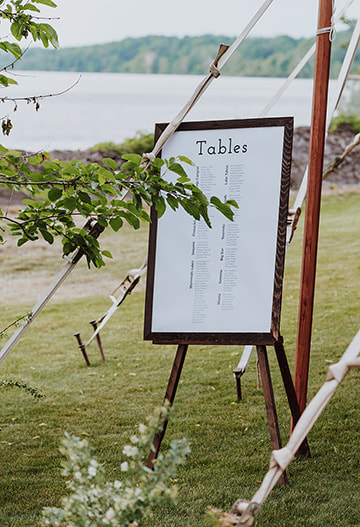 table numbers, outdoor wedding, wedding reception, signage, tent