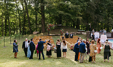 Private wedding venue, outdoor wedding, wedding ceremony, florals, seating, guests, aisle