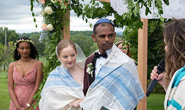 outdoor wedding ceremony, bride and groom