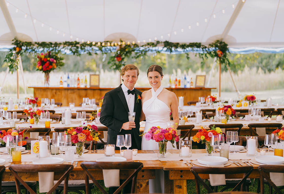 Wedding tent, bride and groom, portrait, wedding reception