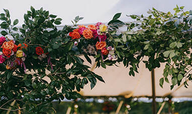 floral arrangement, tent, wedding reception, 