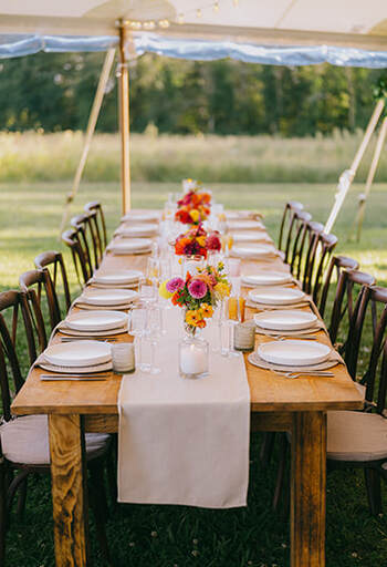 wedding reception, tablescape, tent, floral arrangement