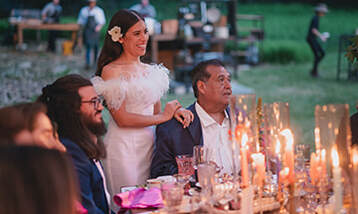 portrait, wedding reception, bride, candle lighting