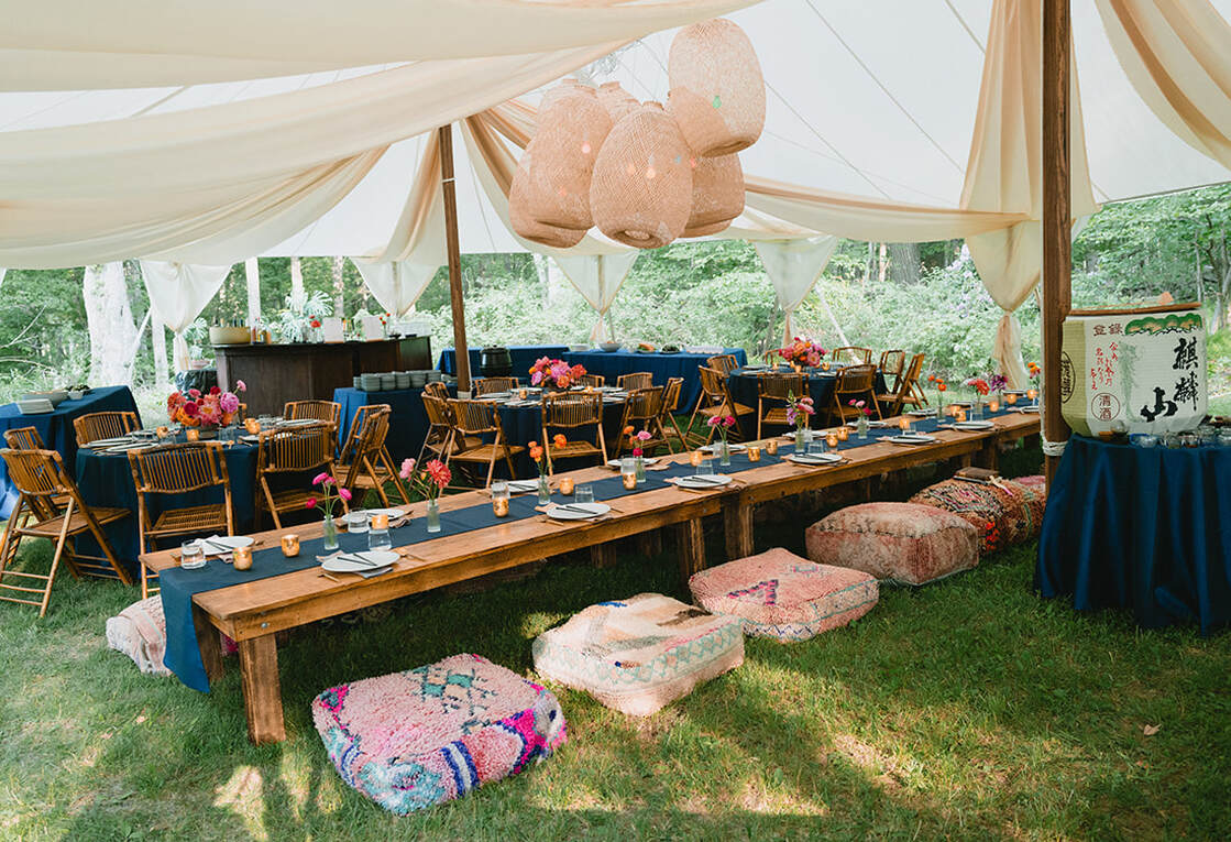 Wedding tent, seating, candle lighting, tablescape, place setting